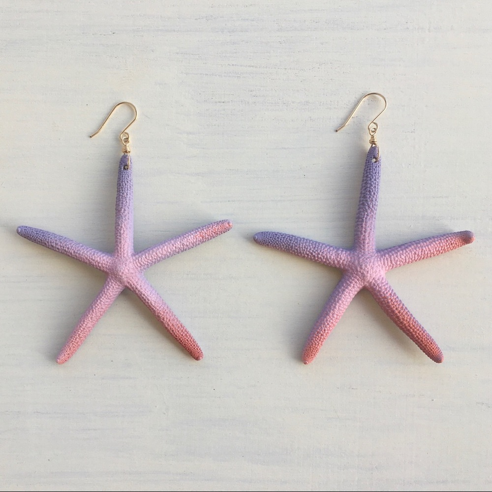 Handmade Spray Painted Real Starfish Gold Earrings